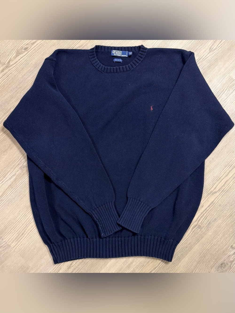 VTG Polo Ralph Lauren Crewneck Sweater Navy Blue Red Pony Men's Size 2XL Tall XX